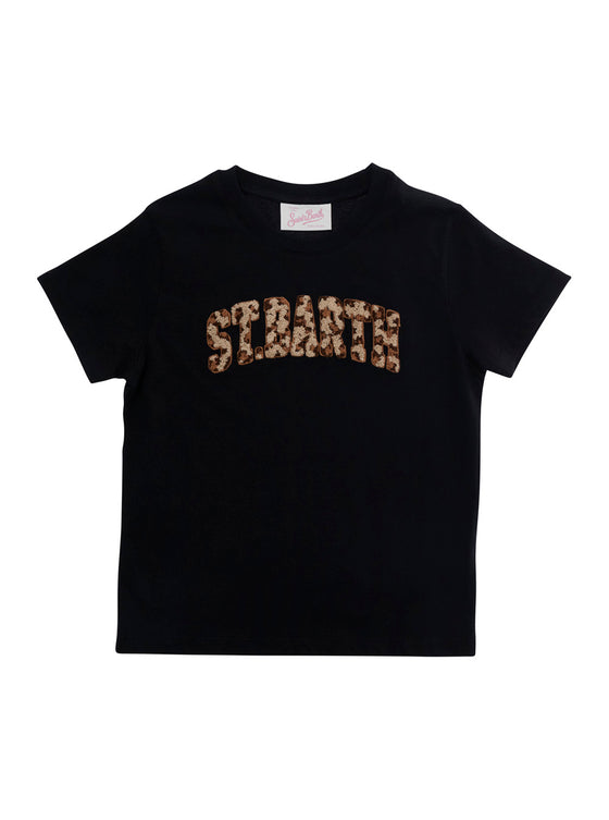 Elly - Stb Leopard Terry 00 Emb T-Shirt With Round Neck Brown Cotton For Girls Tshirts And Polo Shirts