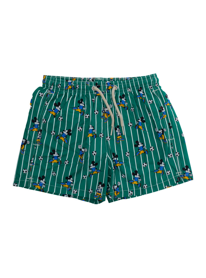 Jean Lighting - Mickey Goal Doucle Stripes Green Tech Fabric Swimwear For Kids Beachwear