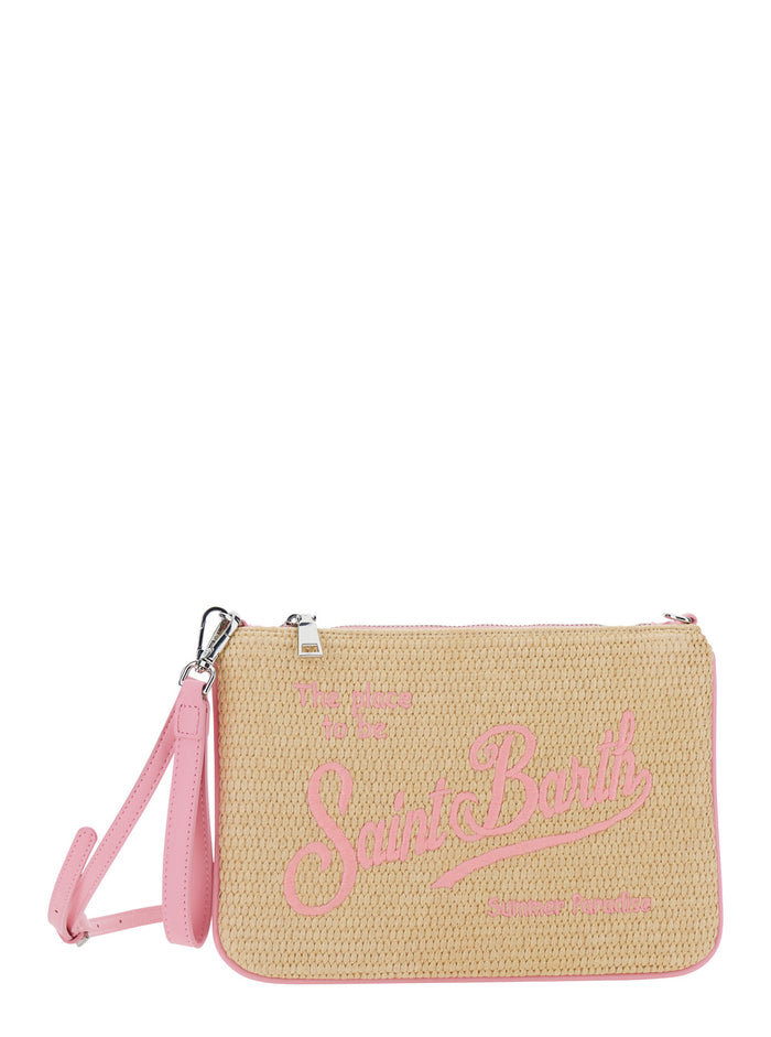 Beige Parisienne Straw Shoulder Bag With Details For Women Clutches And Pochettes