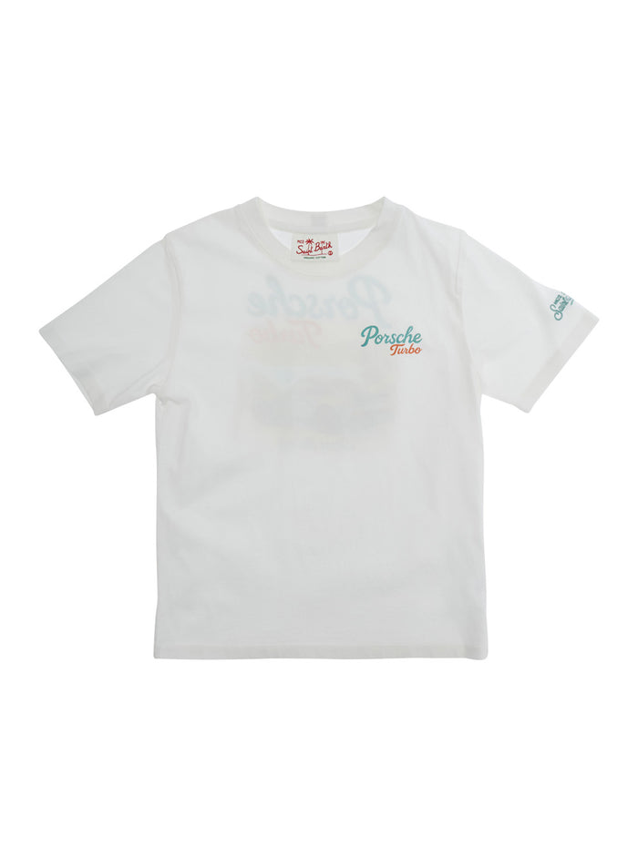 Portland Jr White T-Shirt With Porsche Logo And Short Sleeves Boy Tshirts Polo Shirts
