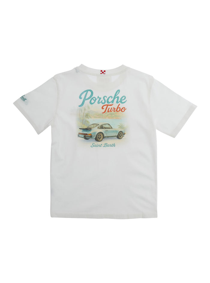 Portland Jr White T-Shirt With Porsche Logo And Short Sleeves Boy Tshirts Polo Shirts