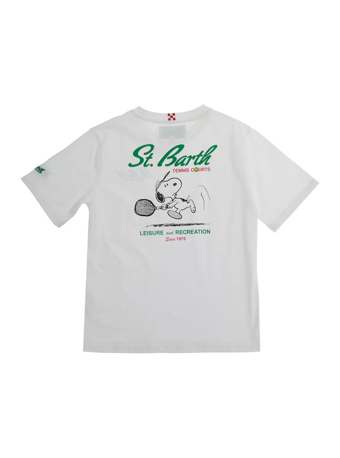 White T-Shirt Portland Jr - Snoopy Tennis Court With Front Print In Kids Cotton Tshirts And Polo Shirts