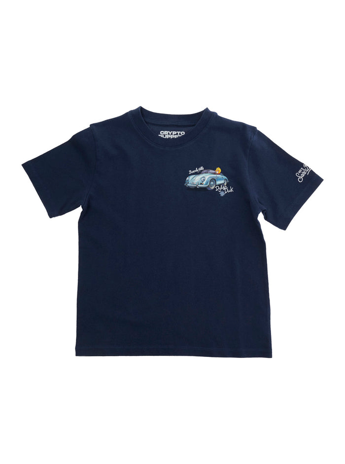 Blue T-Shirt PORTLAND JR - CPT DYLAN DUCK with Front Print in Cotton Kids Blu Tshirts And Polo Shirts