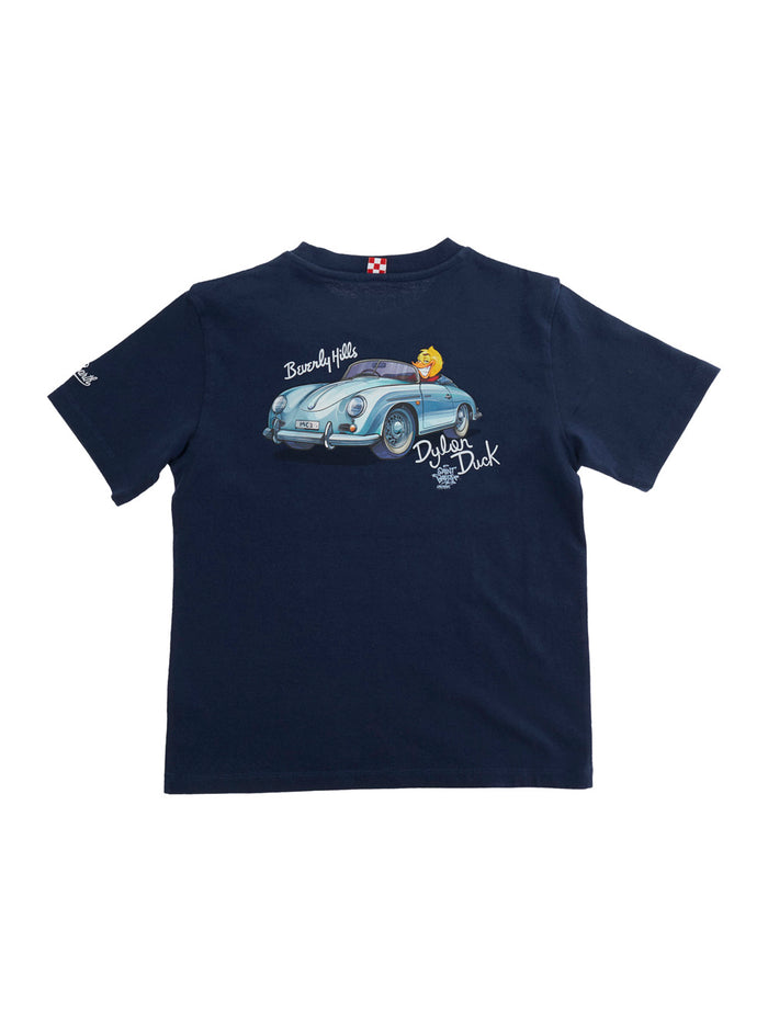 Blue T-Shirt PORTLAND JR - CPT DYLAN DUCK with Front Print in Cotton Kids Blu Tshirts And Polo Shirts