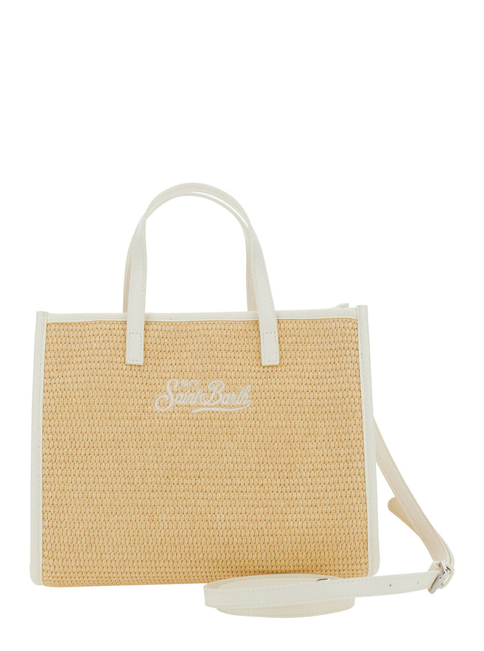 Handbag Vivian Mid Straw With Beige Handles For Women Hand Bags