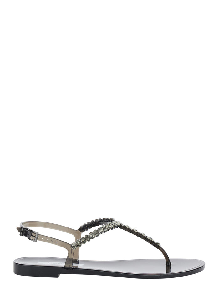 Sandals 102-Sw Bianca Jelly Flat With Black Pvc Straps For Women Shoes