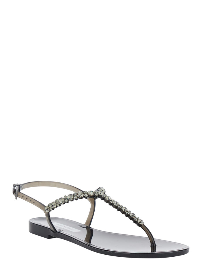 Sandals 102-Sw Bianca Jelly Flat With Black Pvc Straps For Women Shoes