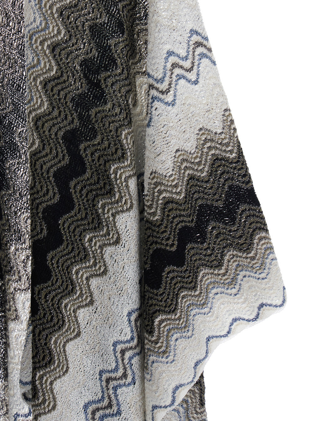 Cape With Frayed Hem And All-Over Zig-Zag Motif Black Cotton Blend For Women Viscose