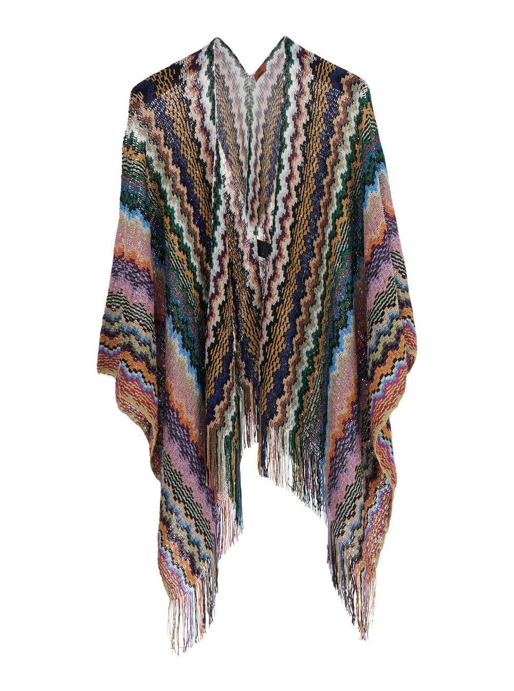 Multicolor Poncho With All-Over Zigzag Motif Tech Fabric Women