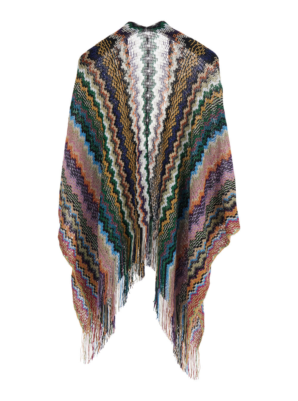 Multicolor Poncho With All-Over Zigzag Motif Tech Fabric Women