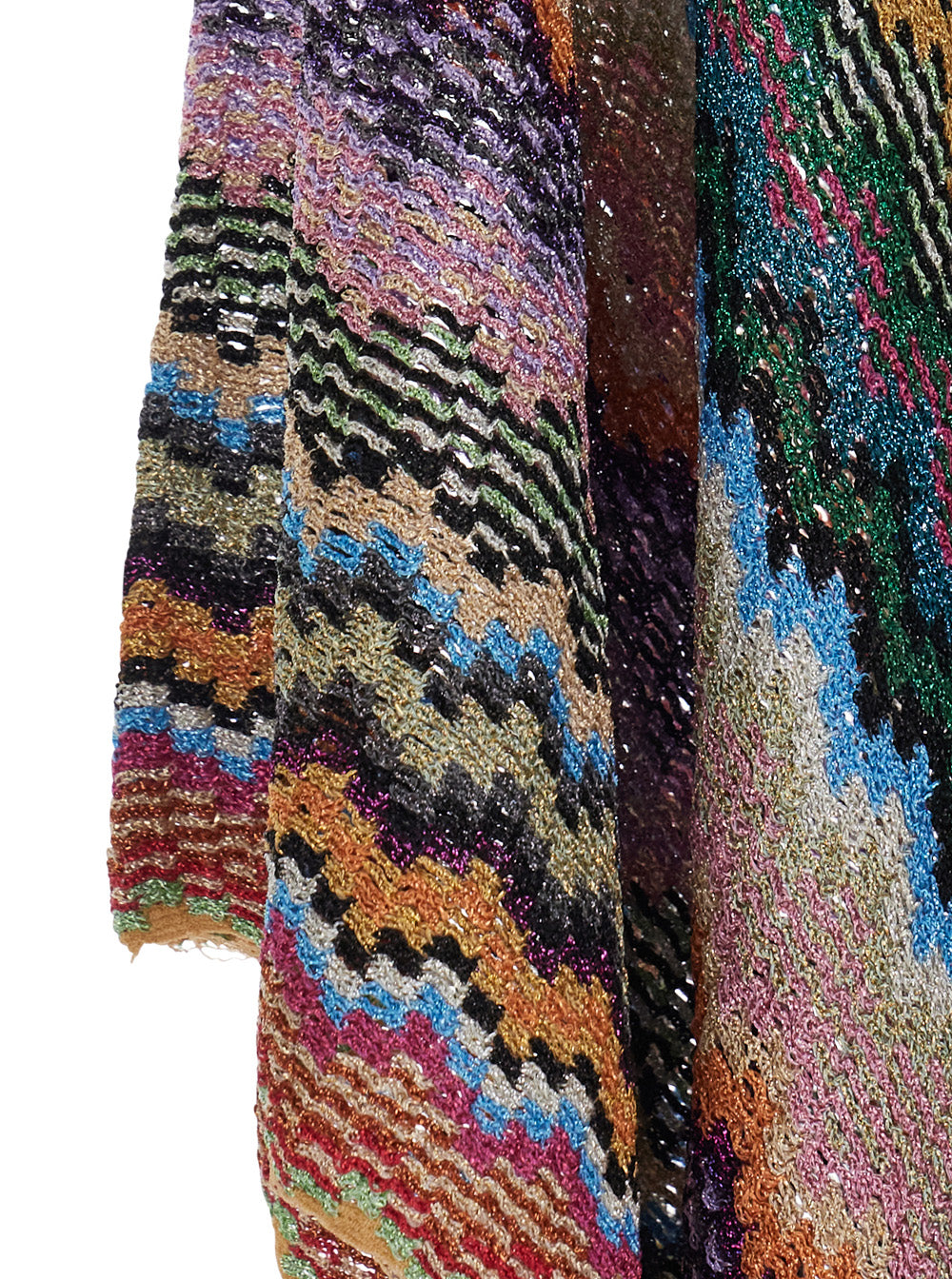 Multicolor Poncho With All-Over Zigzag Motif Tech Fabric Women