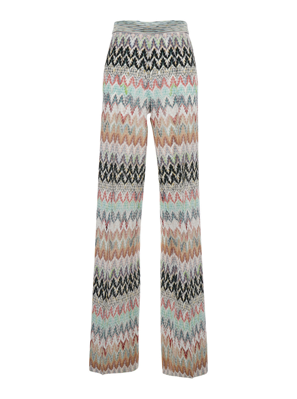 Pants with Elastic Waist and All-Over ZigZag Motif in Multicolor Stretch Viscose for Women Cotton Metallic Fiber Trousers