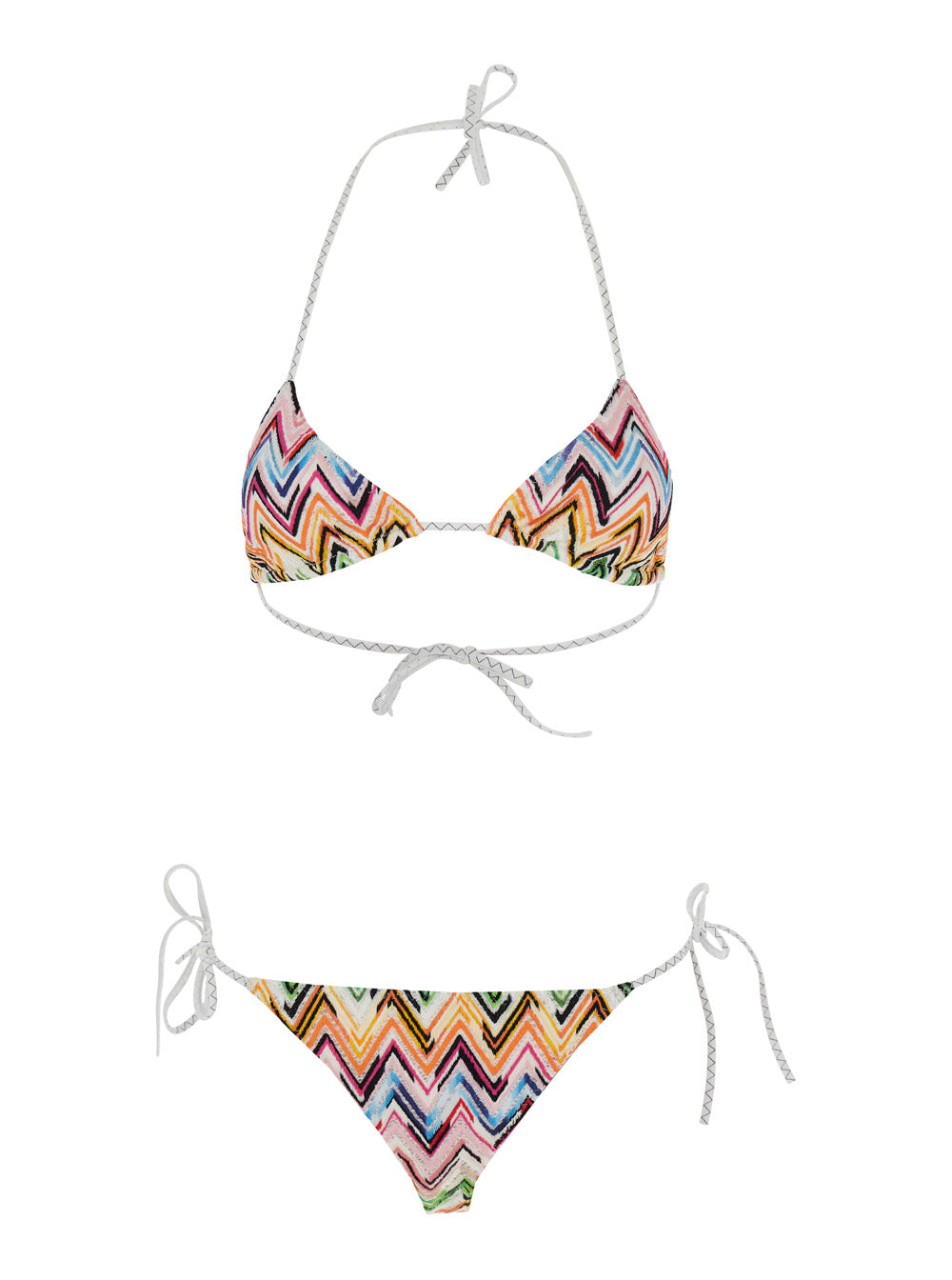Multicolor Bikini with Adjustable Knot Closure and All-Over ZigZag Motif in Viscose Blend for Women Polyamide Elastane Beachwear