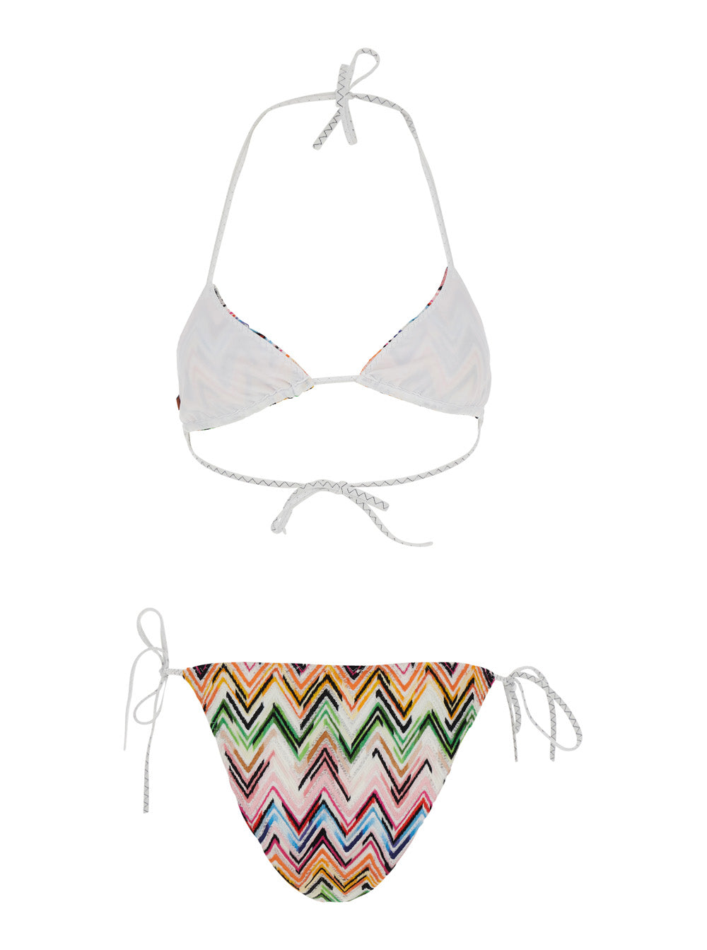 Multicolor Bikini with Adjustable Knot Closure and All-Over ZigZag Motif in Viscose Blend for Women Polyamide Elastane Beachwear