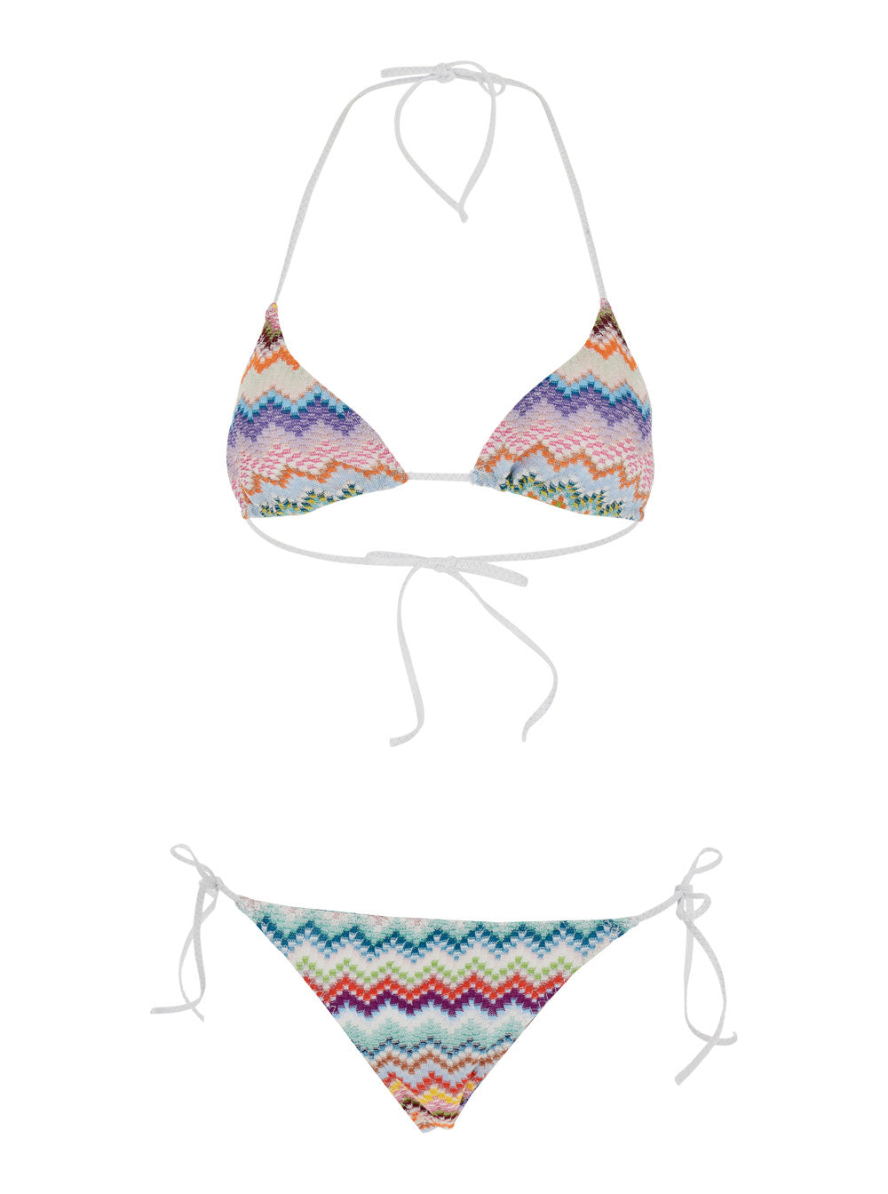 Multicolor Zig-Zag Bikini with Adjustable Tie Closure in Viscose Blend for Women Metallic Fiber Beachwear