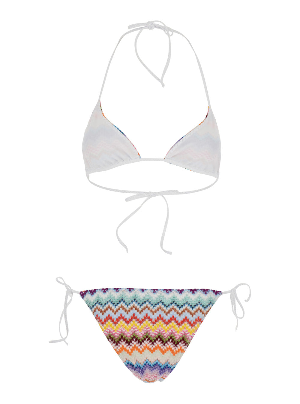 Multicolor Zig-Zag Bikini with Adjustable Tie Closure in Viscose Blend for Women Metallic Fiber Beachwear