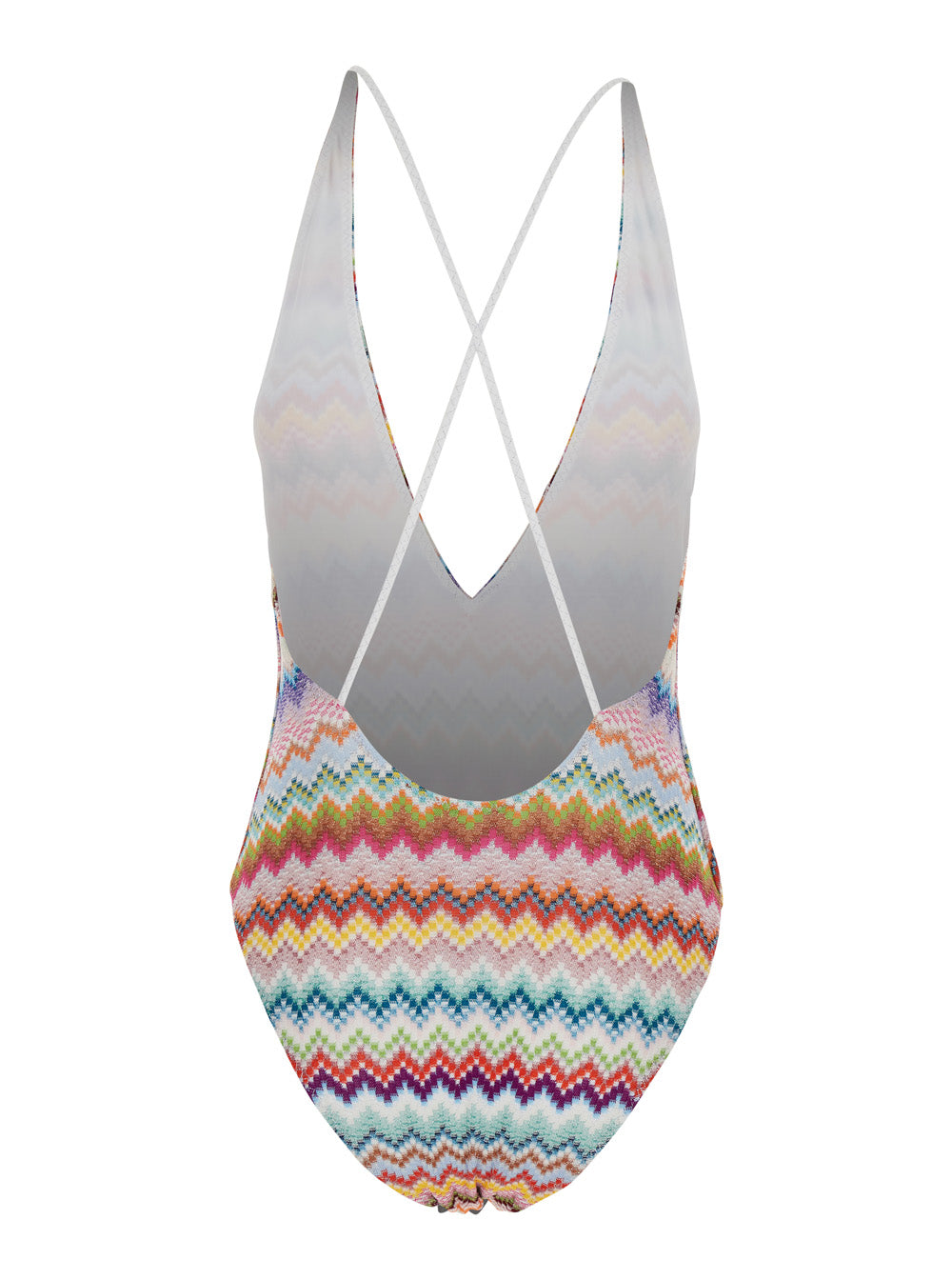 One-Piece Swimsuit Zig-Zag with V-Neck in Stretch Viscose Blend Multicolor Women Metallic Fiber Beachwear