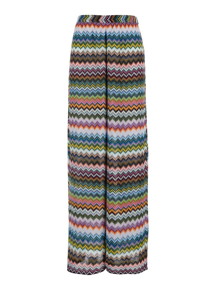 Multicolor Trousers with Zigzag Pattern Pixel Effect in Lamé Viscose Woman Metallic Fiber