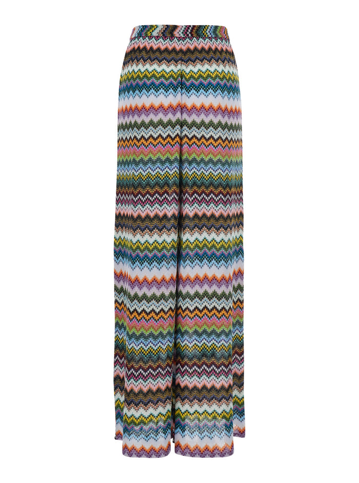 Multicolor Trousers with Zigzag Pattern Pixel Effect in Lamé Viscose Woman Metallic Fiber