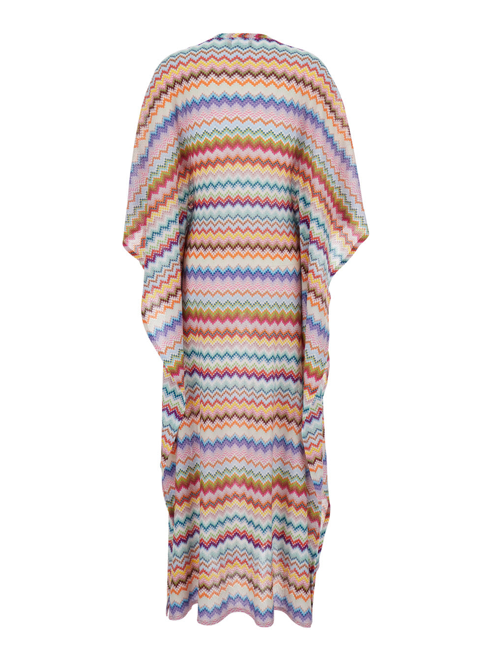 Zig Zag Caftan with Wide V-Neck and All-Over Lamé Viscose Multicolor for Women Metallic Fiber Beachwear