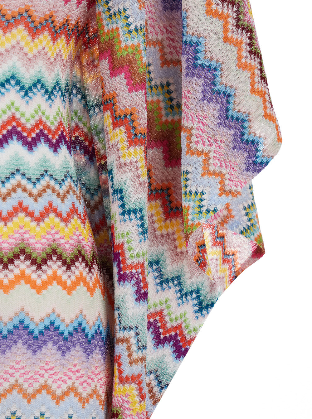Zig Zag Caftan with Wide V-Neck and All-Over Lamé Viscose Multicolor for Women Metallic Fiber Beachwear