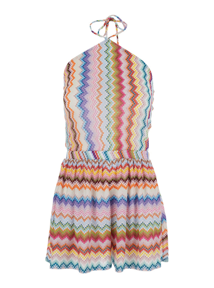 Zig Zag Jumpsuit with All-Over Motif in Multicolor Lamé for Women Viscose Metallic Fiber Jumpsuits