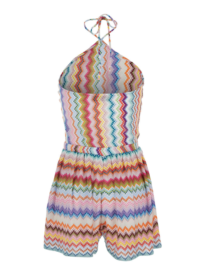Zig Zag Jumpsuit with All-Over Motif in Multicolor Lamé for Women Viscose Metallic Fiber Jumpsuits
