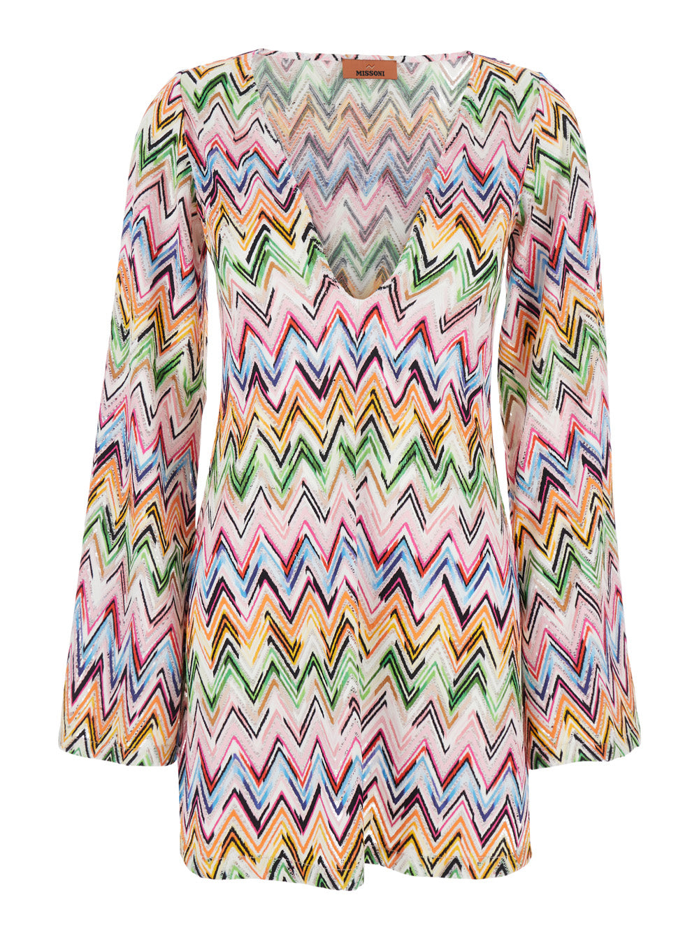 Dress ZigZag with V-neck and All-Over Multicolor Viscose Blend for Women Polyamide Elastane