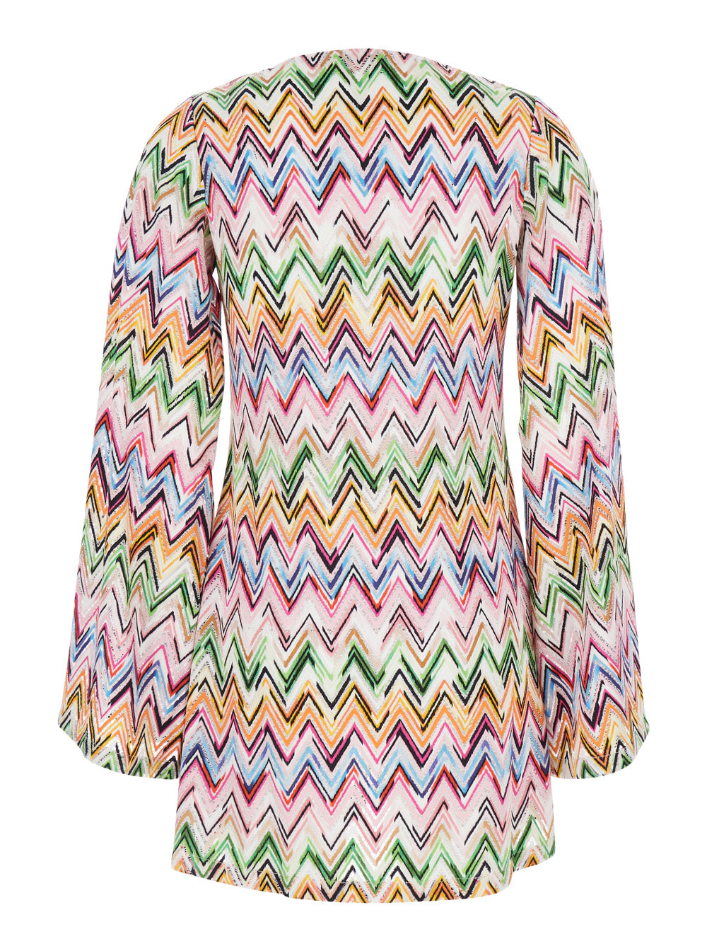 Dress ZigZag with V-neck and All-Over Multicolor Viscose Blend for Women Polyamide Elastane