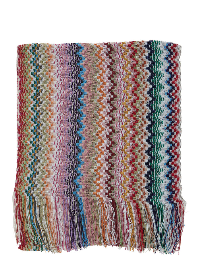 ZigZag Scarf with Fringed Edge in Viscose Blend Multicolor Women Polyester Scarfs And Foulards