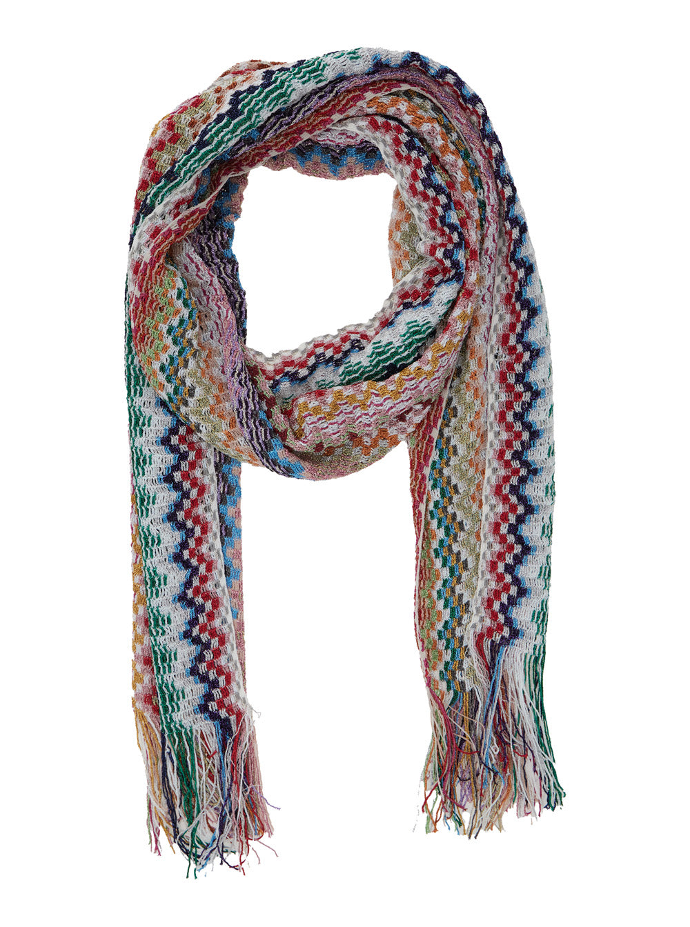 ZigZag Scarf with Fringed Edge in Viscose Blend Multicolor Women Polyester Scarfs And Foulards
