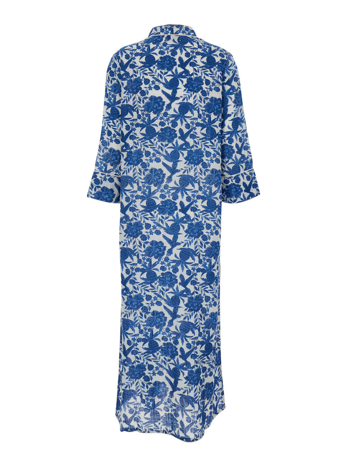 DRESS HOLLI Blue Kaftan with Embroidered Cotton Details for Women Blu Beachwear