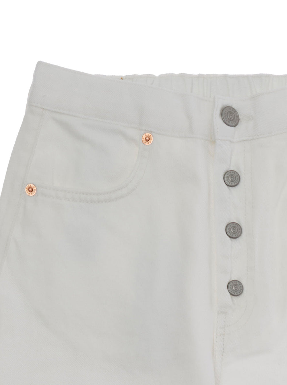 White Cotton Pants with Elasticized Back Waist and Logo Patch on the for Kids Trousers