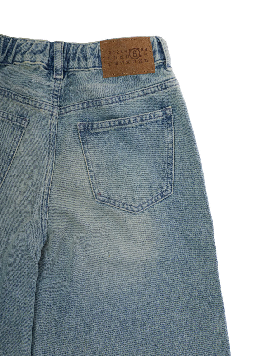 Light Blue Jeans With Front Knot Closure And Faded Denim Design For Kids