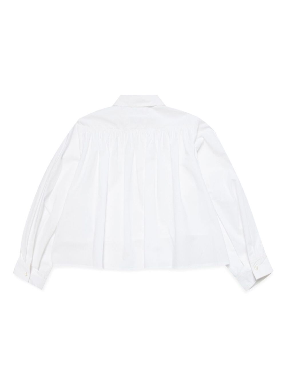 White Cotton Shirt with Classic Collar and Tone-on-Tone Patch for Kids Blouses