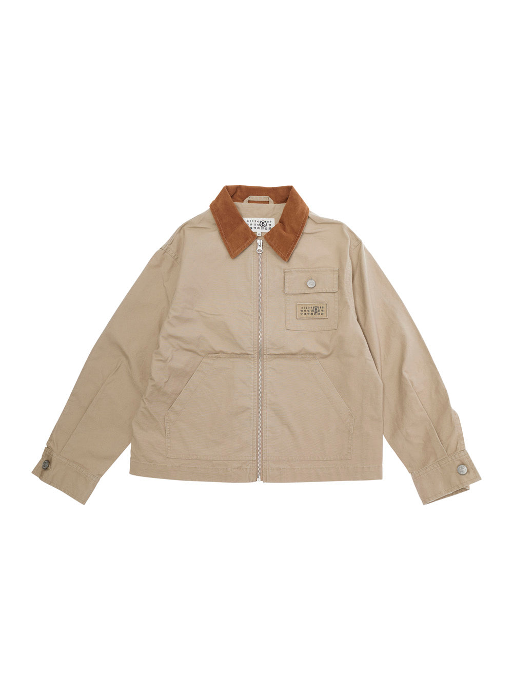 Beige Jacket With Classic Collar And Logo Patch On Front Cotton Boy