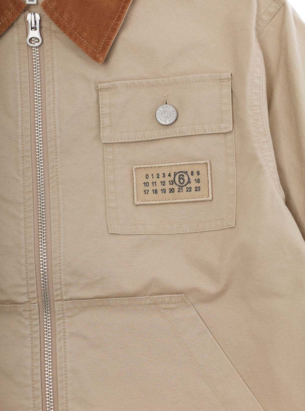 Beige Jacket With Classic Collar And Logo Patch On Front Cotton Boy