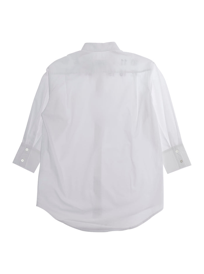 White Cotton Shirt with Pointed Collar and Numeric Logo for Kids Blouses