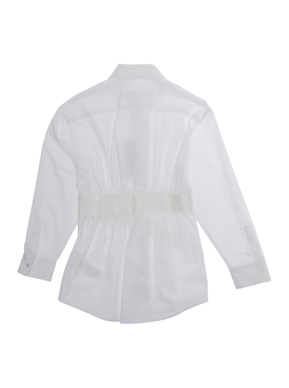 White Shirt with Pointed Collar and Lettering Logo on Front for Girls Cotton Blouses