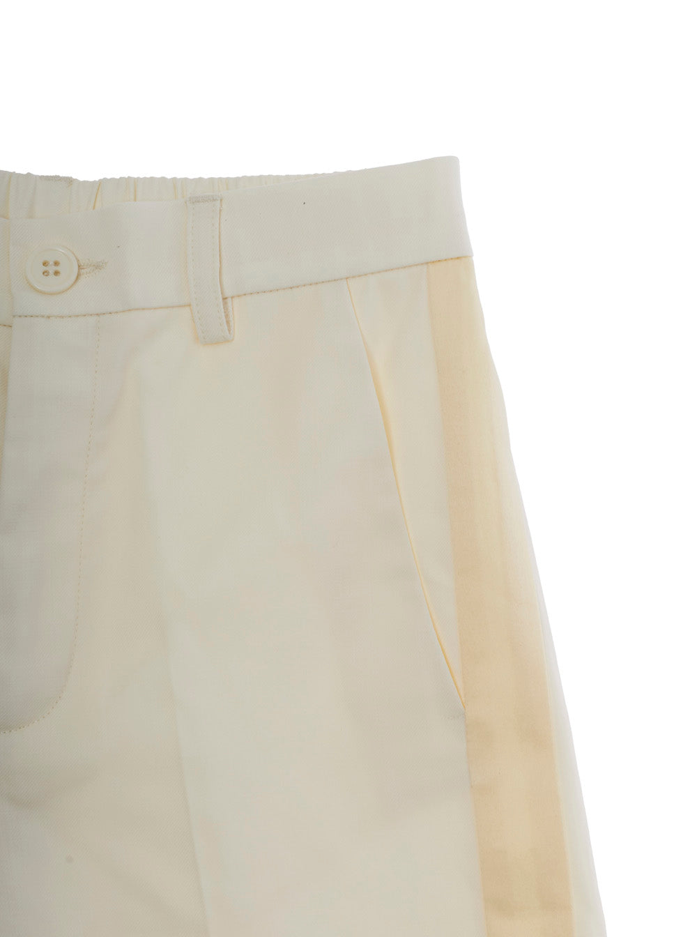 Beige Wide-Leg Belt Loops Bermuda for Girls Wool Polyester Elastane Shorts And