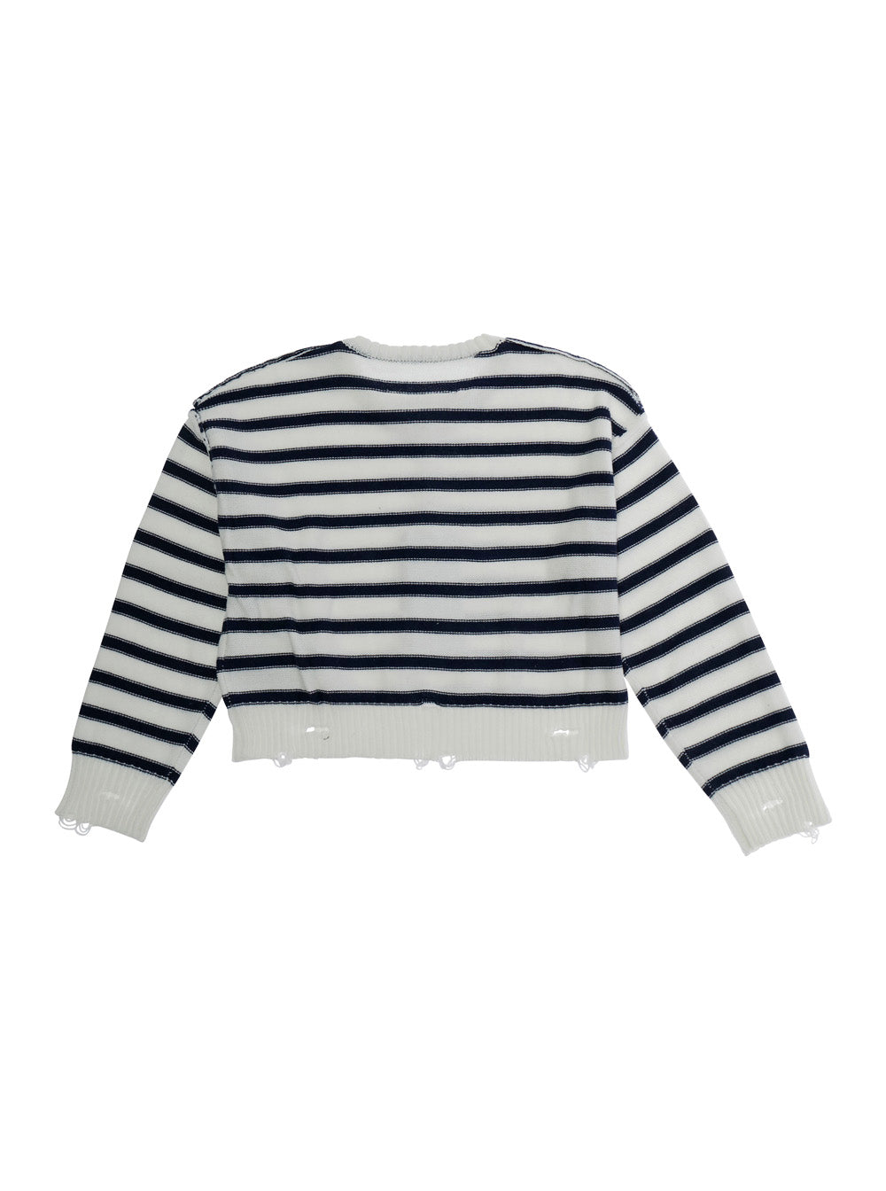 Crew Neck Sweater Mm6 With Logo Patch On The Front And All-Over Striped Motif Wool Blend White Kids Cotton Jersey