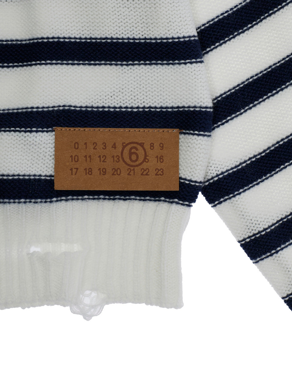 Crew Neck Sweater Mm6 With Logo Patch On The Front And All-Over Striped Motif Wool Blend White Kids Cotton Jersey