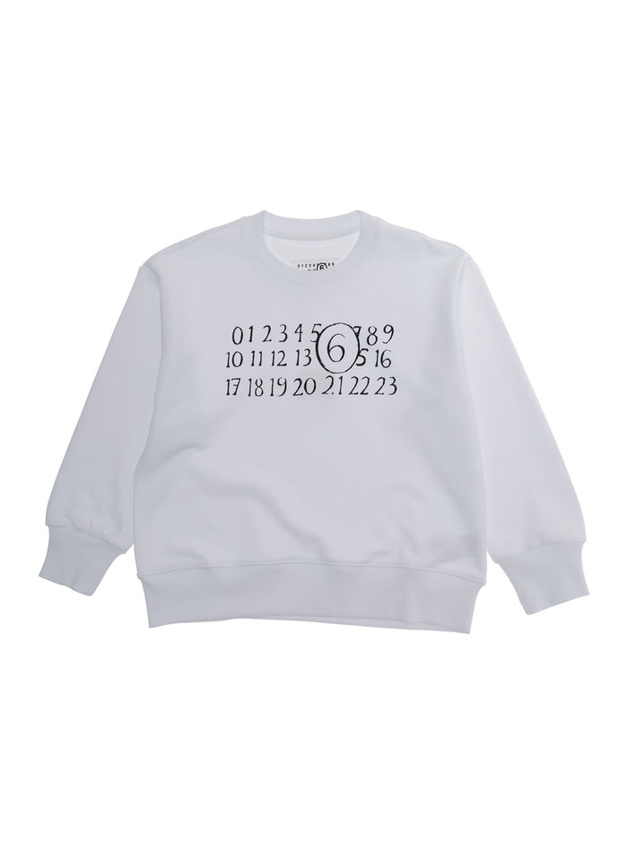 White Cotton Crewneck Sweatshirt with Logo Print for Kids Sweatshirts