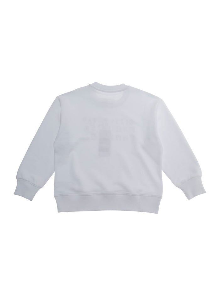 White Cotton Crewneck Sweatshirt with Logo Print for Kids Sweatshirts