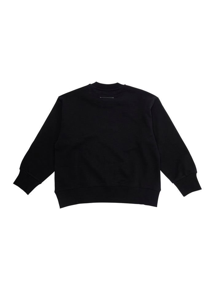 MM6 Logo Print Black Crewneck Sweatshirt for Kids Cotton Sweatshirts