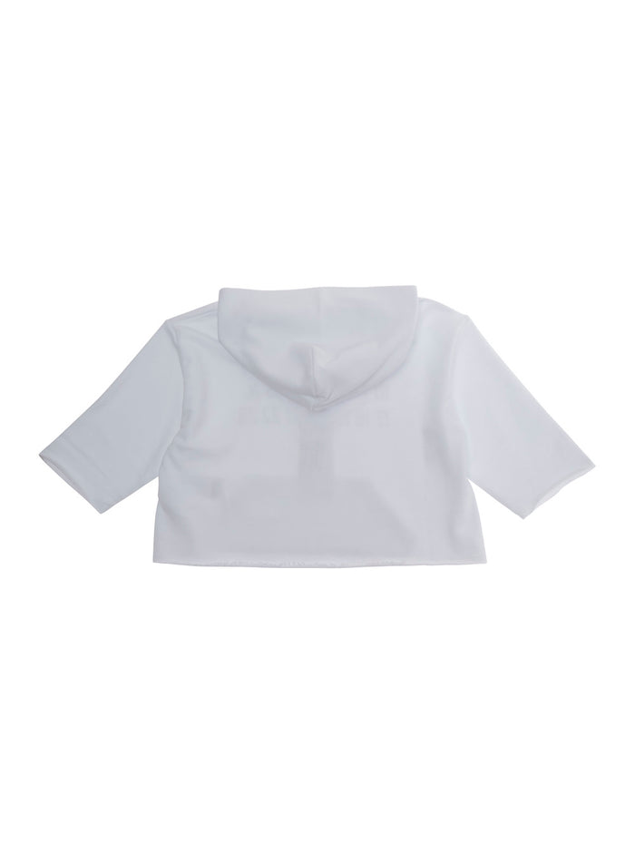 White Hoodie Hooded Sweatshirt with Logo Print on the Front in Cotton for Kids Sweatshirts