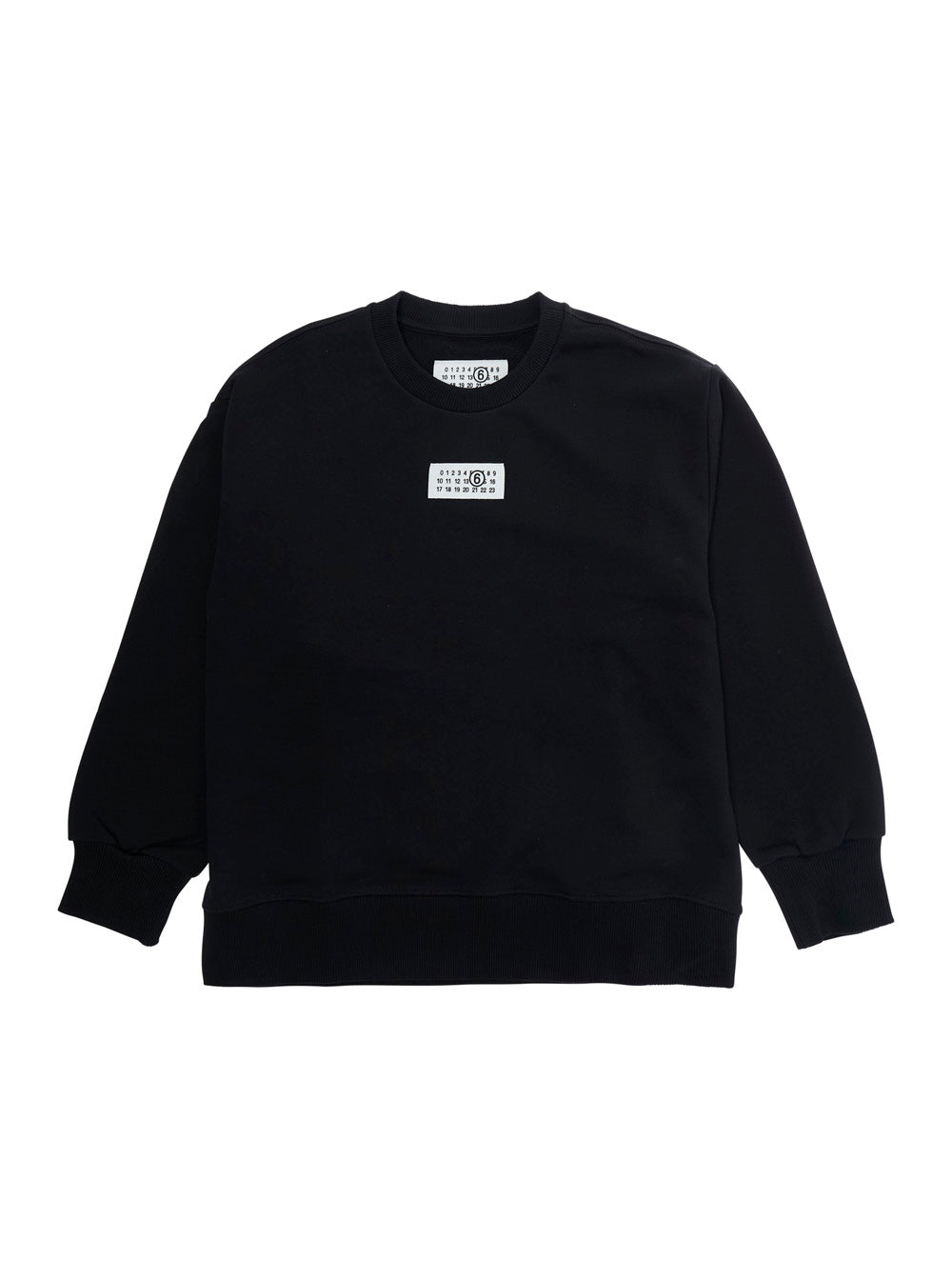 Black Cotton Crewneck Sweatshirt with Numeric Logo for Kids Sweatshirts