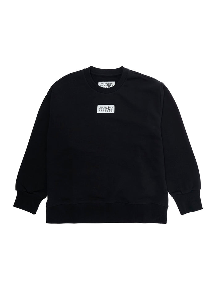 Black Cotton Crewneck Sweatshirt with Numeric Logo for Kids Sweatshirts