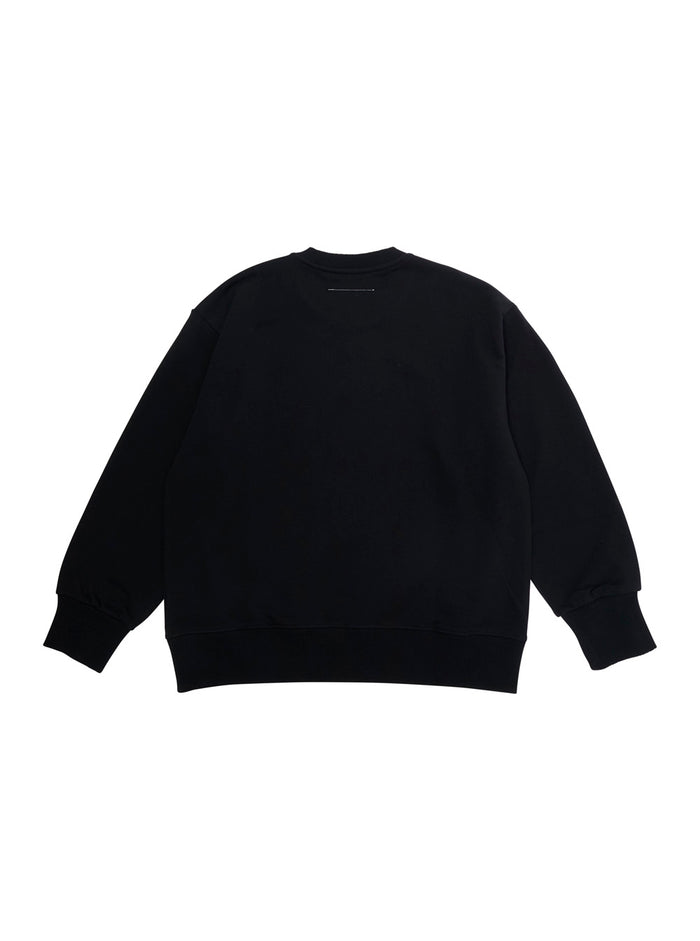 Black Cotton Crewneck Sweatshirt with Numeric Logo for Kids Sweatshirts