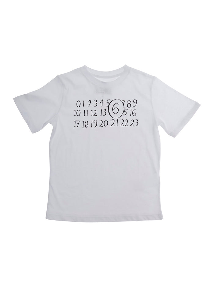 White Crewneck T-Shirt with Logo Print on the Front in Cotton Boy Tshirts And Polo Shirts